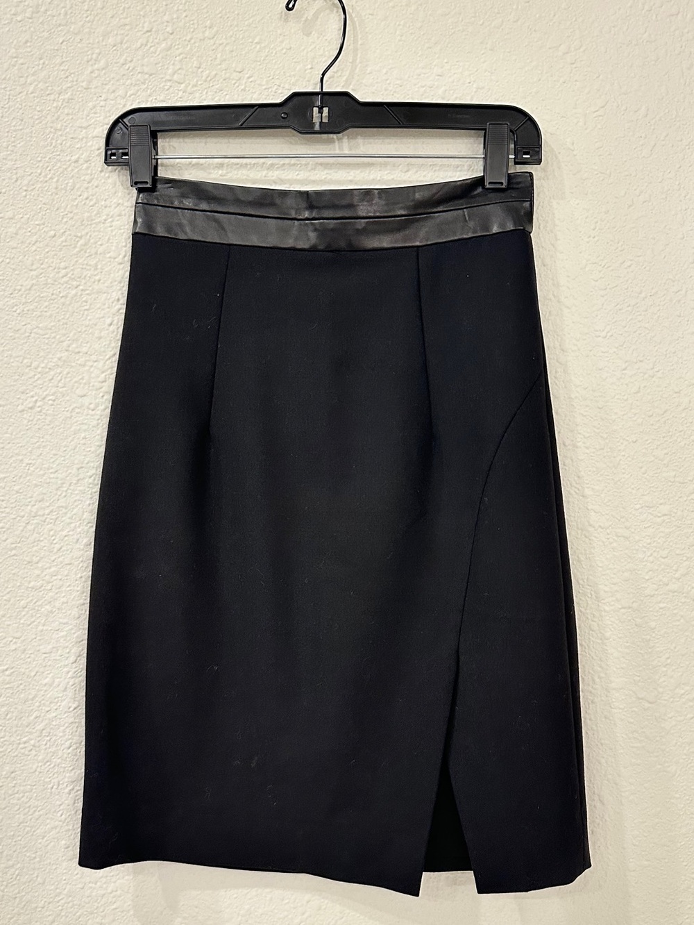Milly Classic Wool Blend Black Pencil Skirt Genuine Lamb Skin Leather Waistband